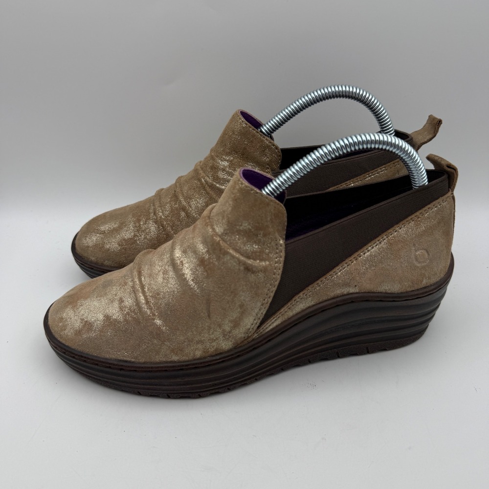 Bionica Wedge Loafers Womens 8.5 Brown Metallic Leather Ruched Slip On 4572523